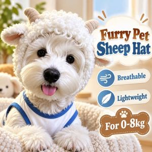 XIJIBAN Furry Pet Sheep Hat Stretchy Breathable Pet Photo Prop Hat Cute Lightweight Dog Costume Headwear For 0-8kg