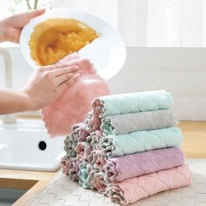 Coral Dish Cloth 30x30cm Kain Dapur Kain Baldu Karang High Absorbent Cleaning Hand Wash Kitchen Towel DIY Fleece Oil Dust Dirt Random Colour Duster Wet Use 1pc