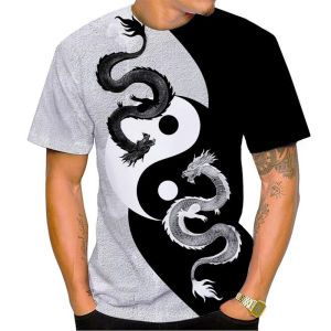Gossip Tai Chi Yin Yang Mens T-Shirt 3d Printing Graphic Cool Dragon T Shirt Outdoor Casual Short Sleeve Round Neck Tees Tops