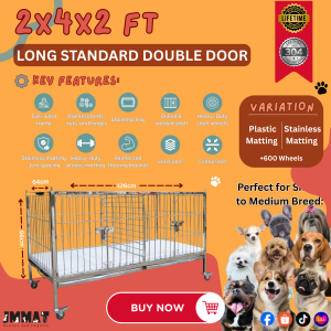2x4x2 ft – Premium Long Standard Double Door Stainless Steel Dog/Cat Cage | Stackable and Collapsible | 304 Stainless-Steel Heavy-Duty Cage - Dog Cage - Pet Cage