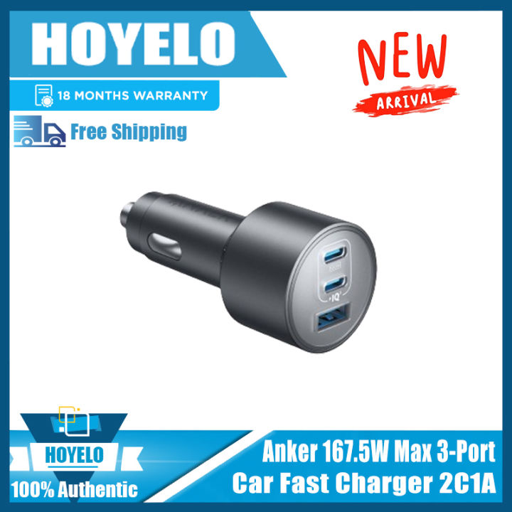 Anker 67W Triple-Port Car Charger With 3ft USB-C Cable - Fast Charge For Apple & Samsung