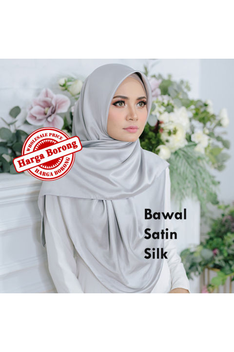 READY STOCK］HIGH QUALITY Tudung Bawal Satin Silk EndCurve Premium Silk  Plain