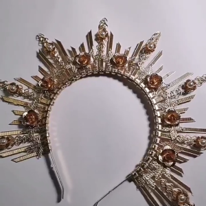 SunGoddess Crown Headband for Women VirginMary Baroque Style Hairband Party Wedding Halloween Headpieces