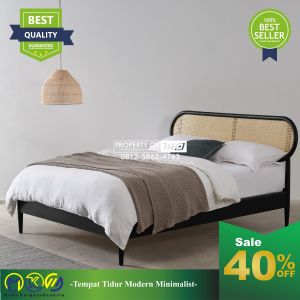 Ranjang Tempat tidur minimalis kayu jati terbaik kombinasi rotan Bambu
