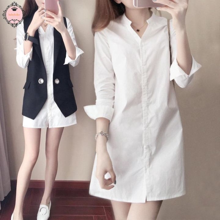 พร้อมส่งจากไทย Style&Co เสื้อเชิ้ตคอปก ใส่เที่ยว ชุดเดรสสั้นแขนยาวคอวี ...