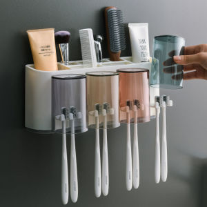 Giá Để Bàn Chải Kem Đánh Răng Kèm 4 cốc -Kệ Dán Tường Để Đồ Bàn Chải - Kệ Để Đồ Nhà Tắm Tiện Lợi Không Cần Khoan Tường