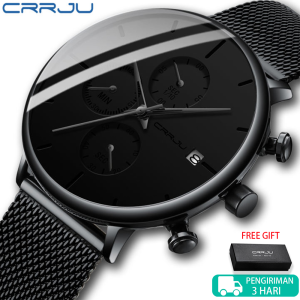 CRRJU Jam Tangan Pria Anti Air Minimalis Arloji Jala Multifungsi Kronograf dengan Tampilan Tanggal untuk Lelaki 2268
