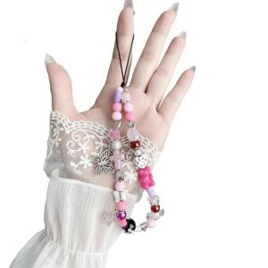 สายห้อยโทรศัพท์ลูกปัดงานแฮนด์เมดโซ่ร้อยโทรศัพท์มือถือสะดุดตาสำหรับสายคล้องโทรศัพท์ผู้หญิงหญิงสาวทนทานต่อการตก