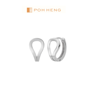 Poh Heng Jewellery 18K Inverted Teardrop Huggie Earrings in White Gold*Online Exclusive*