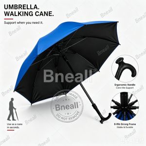 Bneall Elderly Crutch Umbrella Special Tungkod Walking Stick Umbrella Anti-Slip Rubber Long Umbrella