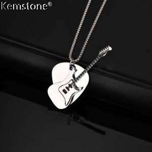 Kemstone Mens Guitar Pick Pendant Necklace Punk Rock Stainless Steel Jewelry Gift
