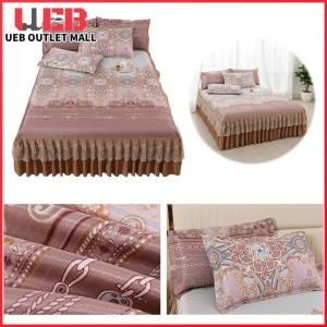 UEB 3pcs Retro Ice Silk Bed Skirt Set with Ruffle Wedding Bedspread Mattress Cover with 2 Pillowcases Machine Washable Elegant Home Decoration