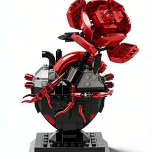 Artificial rose heart building block set horror style creative building block toy for girls dark art model gift for mothers.