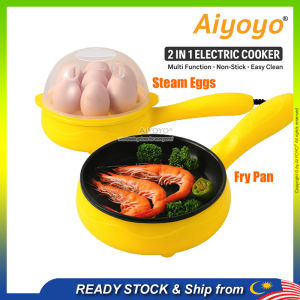 2 In 1 Electric Cooker Fry Pan Egg Steamer Half Boiled Eggs Cooker Steam Fry Multi Cooker