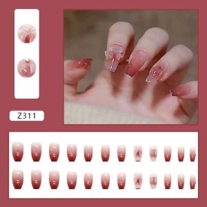 Set móng tay MIA 24 móng tay tình yêu trái đào nơ nhìn thấy ánh sáng thay đổi màu sắc ba chiềuZ311