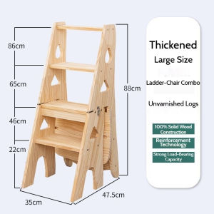 Solid Wood Pine Ladder Multifunctional Folding Stool Household Folding Ladder Chair Dual-Use Chair Climbing Pedal