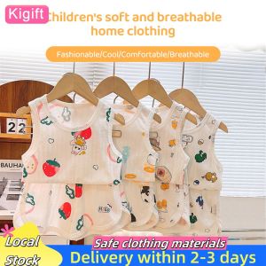 Kigift Kids Vest Pure Cotton Suit Baby Summer New Arrival Vest And Shorts Terno For Boy Girl Thin Baby & Infants Pajamas Sando For 0-3yrs