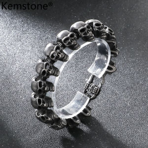 Kemstone Gothic Skull Vòng tay bằng thép không gỉ cho nam giới Punk tối phong cách trang sức thời trang Quà Tặng