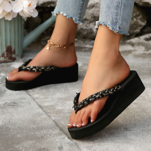 [Free Shipping] Plus-Size Color-Blocked Flip-Flops New Summer Style Platform-Soled Flat Casual Flip-Flops