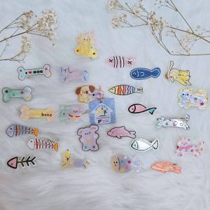 Set 2 kẹp tóc mái xà cừ hình chó mèo cá xương cá siêu xinh phụ kiện tóc mái nữ cao cấp - thương hiệu Vợ Chồng Tôi