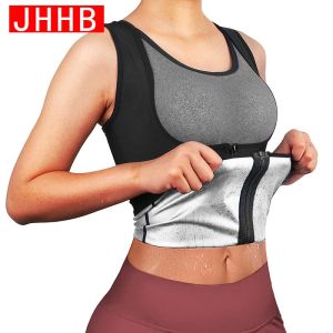 JHHB Sauna Sweat Vest Workout Waist Trainer for Women Compression Body Shaper Workout Slimming Zipper Belly Trimmer Fat Burner