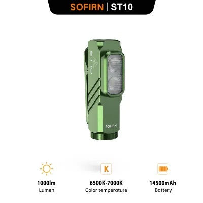 Sofirn ST10 Multi-function EDC Clip-on Flashlight 1000LM Spot/Flood/Red Beam 14500 900mAh/AA Battery Suitable for Outdoor Hiking and Emergency Lighting