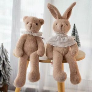 PUZHE ตุ๊กตาสัตว์ยัดไส้ ของเล่นตุ๊กตากระต่าย หูยาวหู ของตกแต่งบ้าน ตุ๊กตาหมียัดไส้ ของขวัญวันเกิดของขวัญ พร้อมผ้าพันคอ ตุ๊กตากระต่ายกระต่าย เด็กชายและเด็กหญิง