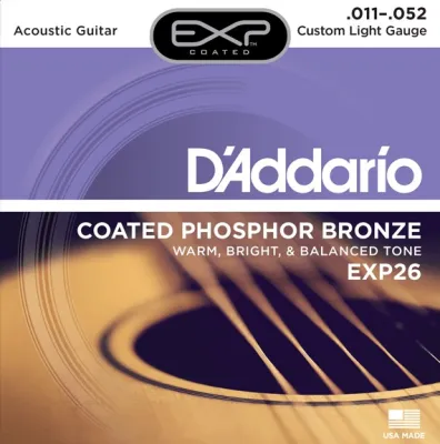 Daddario EXP26 Coated Phosphor Bronze Acoustic Strings (Custom Light .011 - .052)