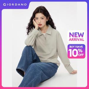 GIORDANO Women Sweatshirts Half Zip Collar Sweatshirts Seam Detail Regular Fit Fashionable Casual Sweatshirts 13326762