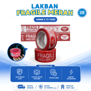 Lakban Fragile Merah Putih Isolasi Jangan Dibanting Besar Handle With Care Lem Tahan Air Berkualitas