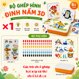 Bộ Đồ Chơi Đinh Nấm 3D Xếp Hình Thủ Công 480 Viên Kèm Hộp Đựng Màu Cam Tiện Lợi Rèn Trí Tuệ Cho Bé Trai Bé Gái
