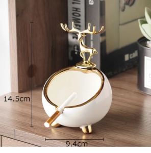Asbak Keramik Nordic Style Luxury Gold Rim Ceramic Ashtray
