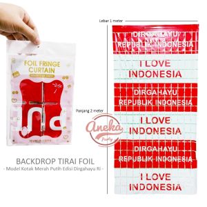tirai foil Kotak merah putih dirgahayu ri / backdrop kotak kotak merah putih hut ri / tirai rumbai kotak dirgahayu ri / hiasan agustusan backdrop tirai foil merah putih