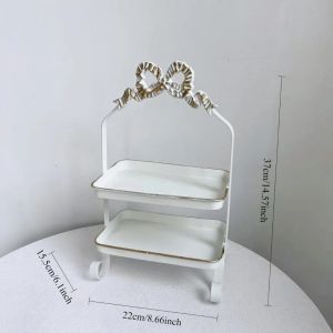 xpkQ Luxury Iron Art Double Layer Storage Shelf with Bow Decor Vintage French Style Vanity Organizer Makeup Bathroom Dresser Storage 2B5Z7