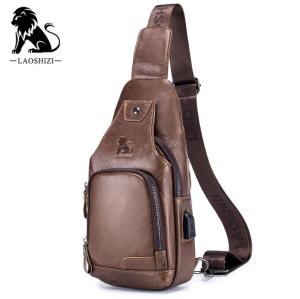LAOSHIZI LUOSEN ผู้ชายกระเป๋าคาดหน้าอก Retro USB นักร้องหนังแท้กระเป๋าสะพายไหล่พักผ่อนกระเป๋าเดินทางกระเป๋าคาดหน้าอก