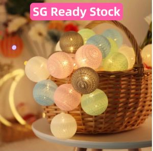 [SG STOCK] 3M 20LEDs Battery mode Cotton Ball Globe String Lights Fairy Lights Bedroom Wedding Christmas Party Festival Decor Lampa(Battery not included)