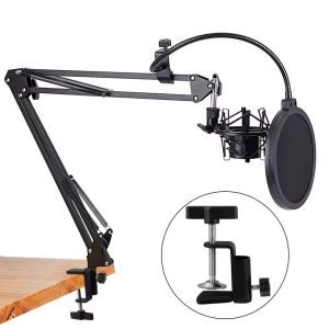 Professional 360° Adjustable Compact Microphone Boom Stand Equipped with Dual-layer Pop Filter and Shock Mount