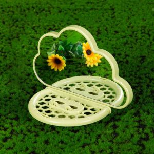 YAZHE Clouds Shape Bird Mirror Sturdy with Feeding Box Bird Mirror Toy Platform Stand Save Space Parrots Feeders for Bird Cage