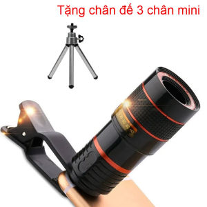 Ống kính Lens Zoom 12X cho điện thoại Tặng chân đế 3 chân MINI gắn điện thoại chụp hình quay phim