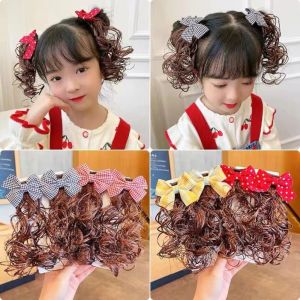 JPTD 2Pcs Cute Baby Wig Hairpin Curly Princess Bowknot Hairclip Hair Accessories Fluffy Childrens Bow Wig Girls