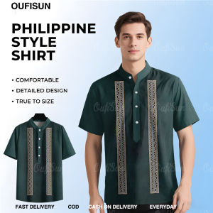 【Oufisun】2025 Barong Tagalog For Men Modern Vintage Ethnic Style Barong Tagalog Shirt Business Office Shirts  Asean Attire For Mens Shirt