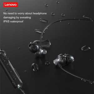 COD Lenovo Earphone Neckband Magnetic Stereo Headset Bluetooth Bass Stereo Mic IPX5 Waterproof Headphone 5.0 - HE05
