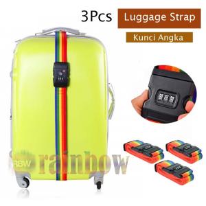 3 Pcs - Tali Koper Kunci Angka Luggage Strap Number Key Tali Pengikat Koper Dengan Kunci Nomor / Travel Bags Belt / Luggage Belt bags Dengan Kunci Variasi Angka Luggage Strap Kunci Angka - Warna Pelangi