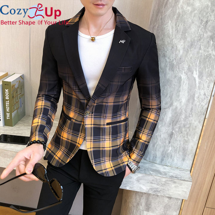 Cozy Up Wedding Business Male Blazer Masculino British Style Plaid Blazer For Men Suit Jacket Casual Dress Coat Lazada PH