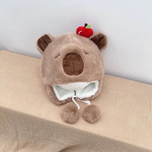 Kids Plush Hat Capybara Beanie Earflap Warm Cozy Winter Cartoon Pompom Outdoor