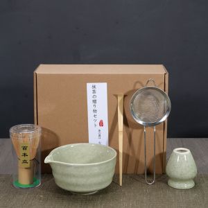 MUSASI 5pcs Gốm tre Bộ trà Matcha Nhật Bản Có vòi Cấp thực phẩm Bộ khuấy Matcha An toàn Bát diêm Khuấy