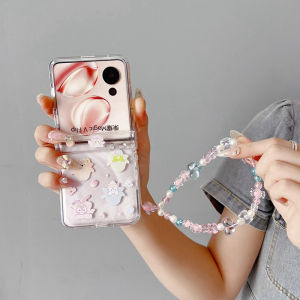 For 2026 Samsung Z Flip 8 Z Flip 7 Z Flip 6 Z Flip 5 4 3 Case Folding screen mobile phone case painted cartoon cute kuromi three-piece PC hard case With hinge With bracelet pendant