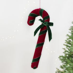 Foam Flocking Christmas Candy Cane Pendants Striped Handmade Velvet Candy Cane Ornament Creative Ribbon Wrapped Large Bow Simulation Candy Home Decoration