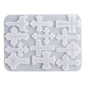 แม่พิมพ์กาวรูปไม้กางเขนหลากสไตล์แม่พิมพ์สร้อยคอพวงกุญแจคริสต์มาสแบบทำมือสำหรับเครื่องประดับจี้กุญแจต่างหูระย้าแม่พิมพ์ซิลิโคน