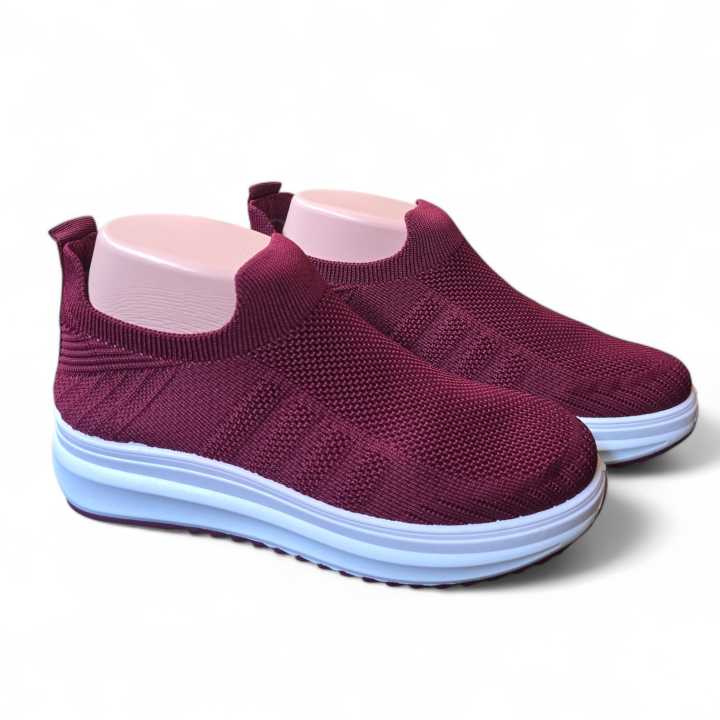 COLLIN TG 7100 TINGGI 4CM (Plus Box) Sepatu Slip On Wanita Maroon Size ...